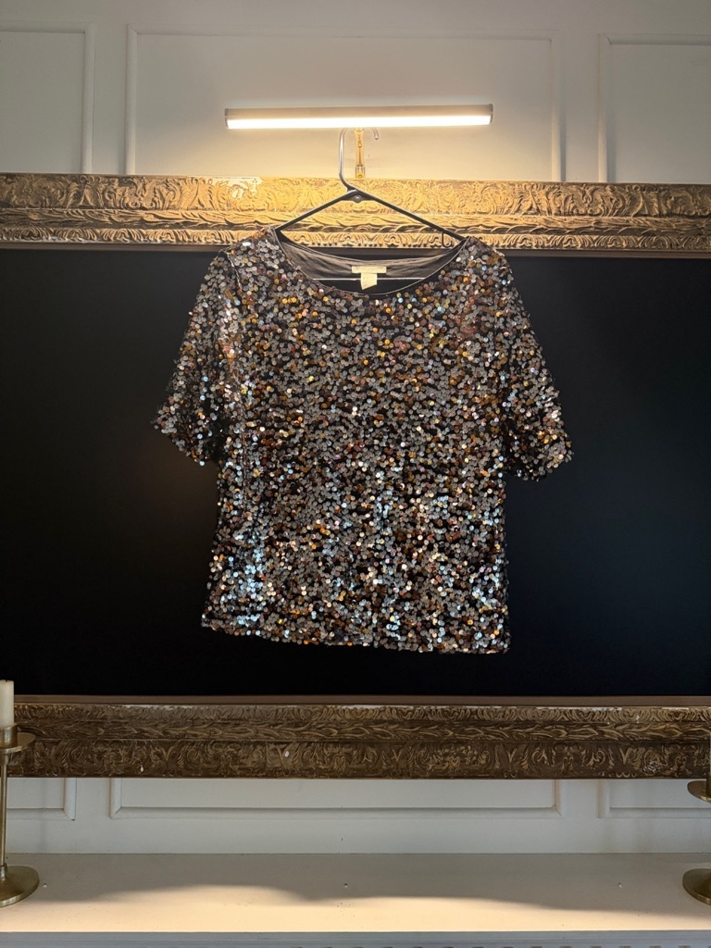 H&M Sequin Short Sleeve Top in Black and Silver